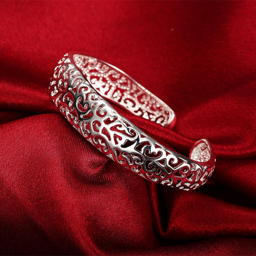 Fine Silver Color Hollow Pattern Bangles Bracelets for Women Adjustable Fashion Luxury Jewelry Wedding Party Lady Gift