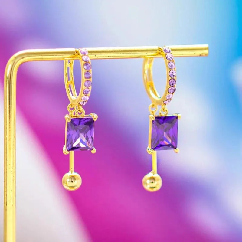 New Exquisite Purple Square Crystal Earrings For Women Fashionable Personalized Daily Accessory Party Jewelry Birthday Gifts