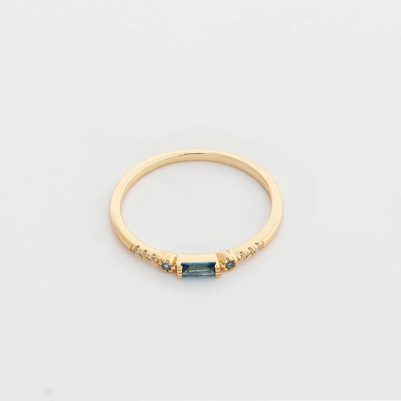 Simple Thin Ring Women's 925 Silver Gold Plated Natural Rectangular London Blue Coloured Treasure Ring