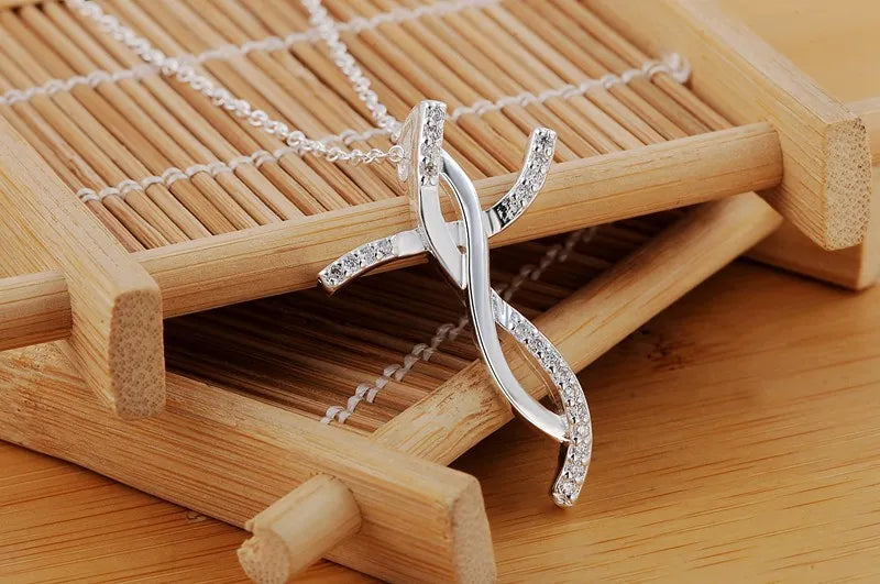 925 sterling Silver Creative cross crystal Pendant Necklace For Women fashion party wedding accessories Jewelry Christmas gifts