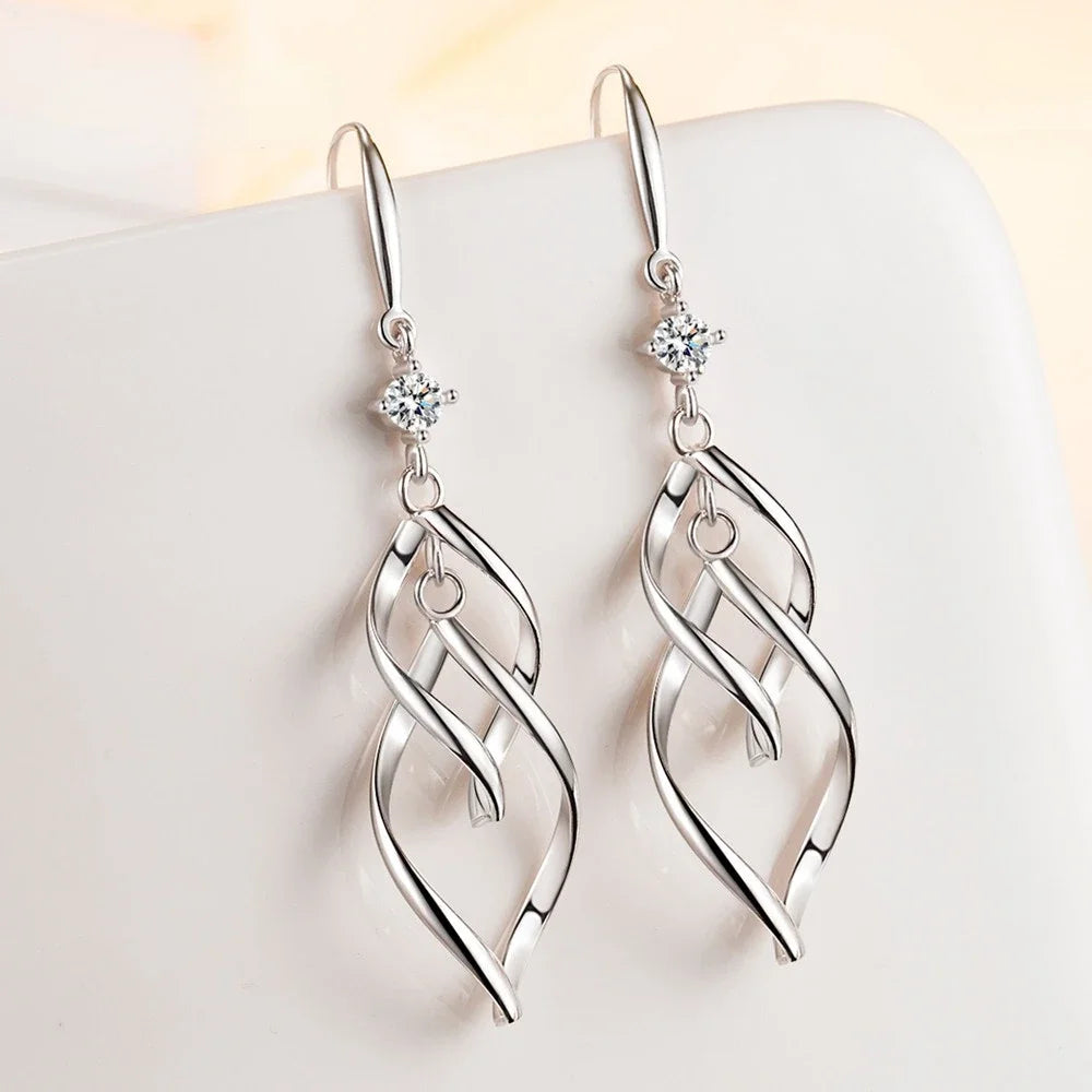 925 Sterling Silver New Women's Fashion Jewelry High Quality Crystal Zircon Hollow Exaggerated Long Tassel Hook Earrings