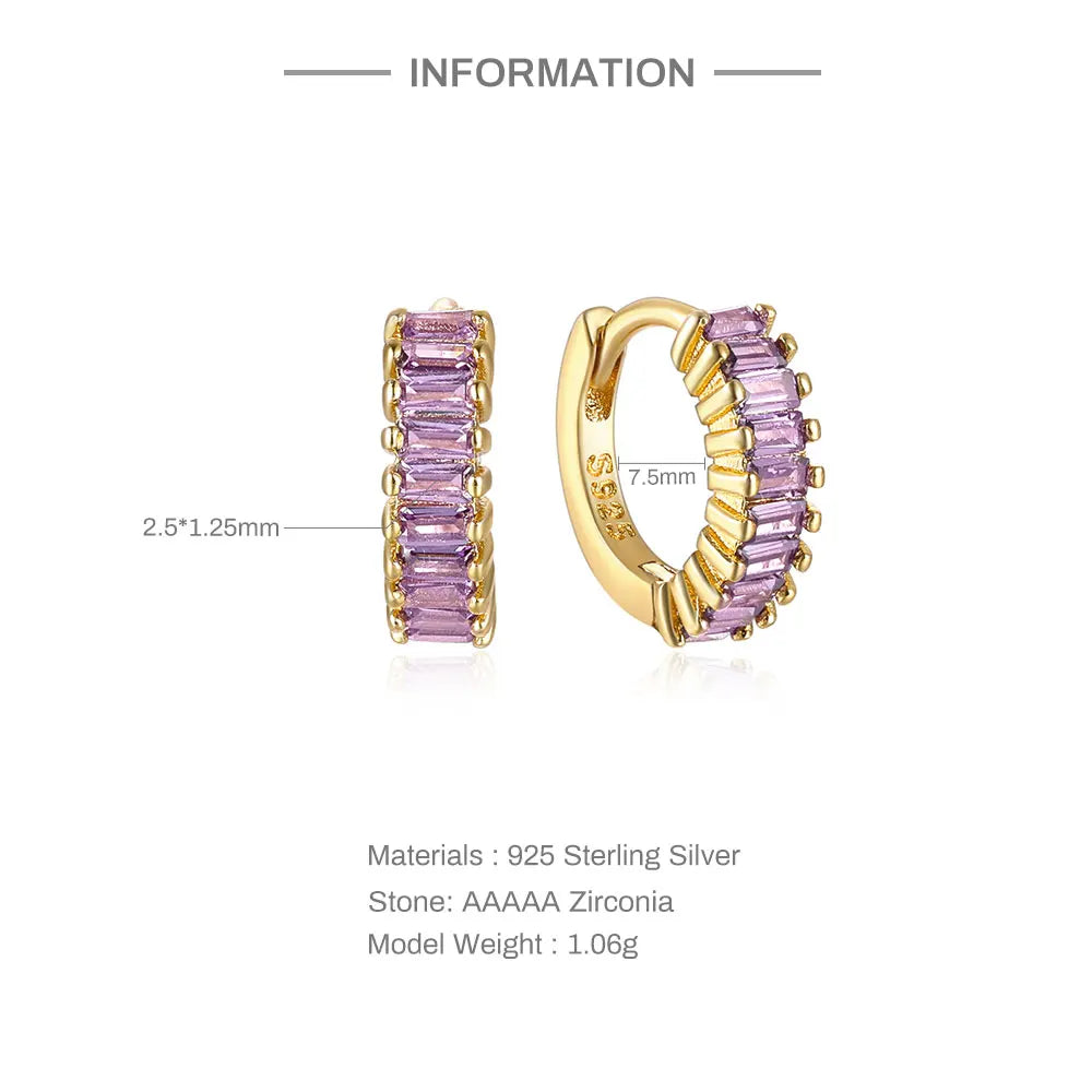 Aide 2pairs Set Colors Zircon Huggies Earrings for Women 925 Sterling Silver Black Purple CZ DIY Y2k Hoop Earring Set For Women