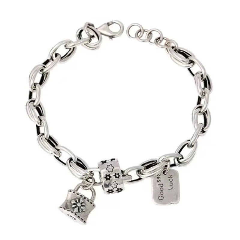 New Arrival Original Lock Flower Star Retro 925 Sterling Silver Female Charm Bracelet Jewelry For Women Gifts