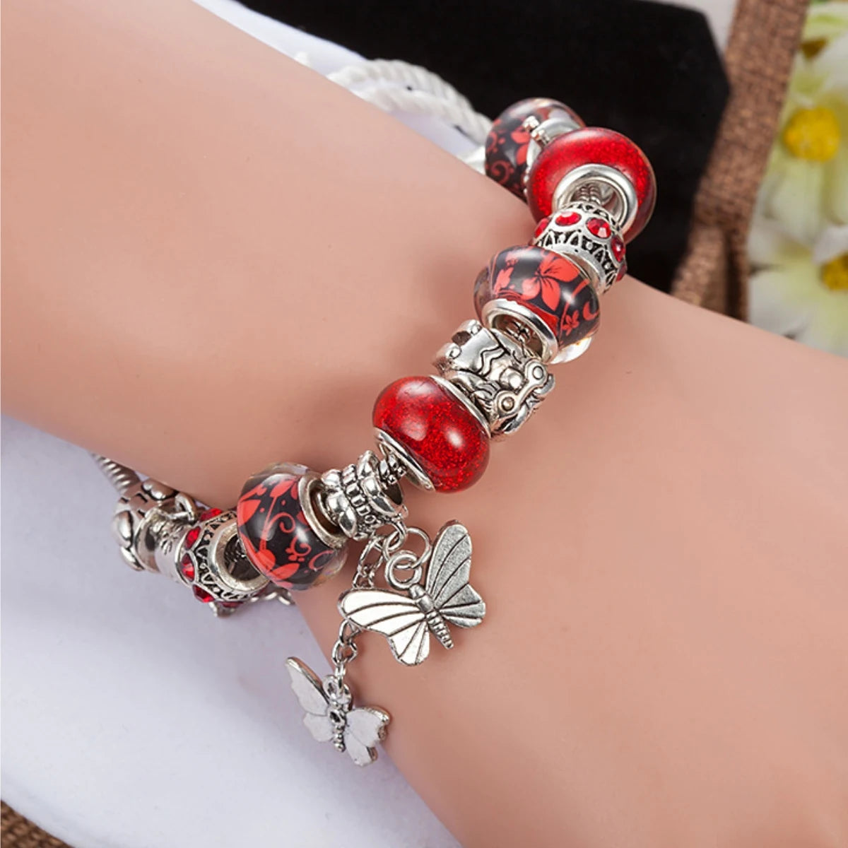 1 fashionable DIY crystal bead butterfly tassel pendant for women's bracelet