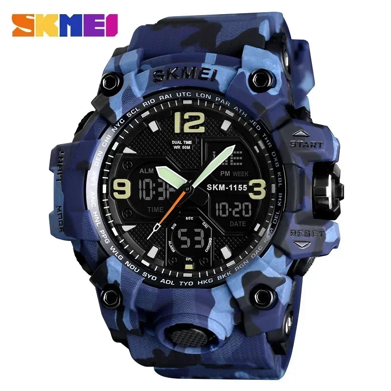 SKMEI 1155B  5Bar Waterproof Dual Display Wristwatches Relogio Masculino watch Sport Men Military Digital Watches Sport Watch