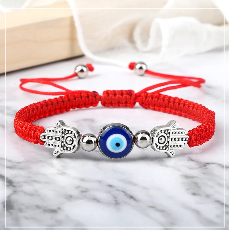 Hand of Fatima Pendant Bracelet Turkish Blue Evil Eye Lucky Red Braided Rope Handmade Adjustable Couple Jewelry For Women Men