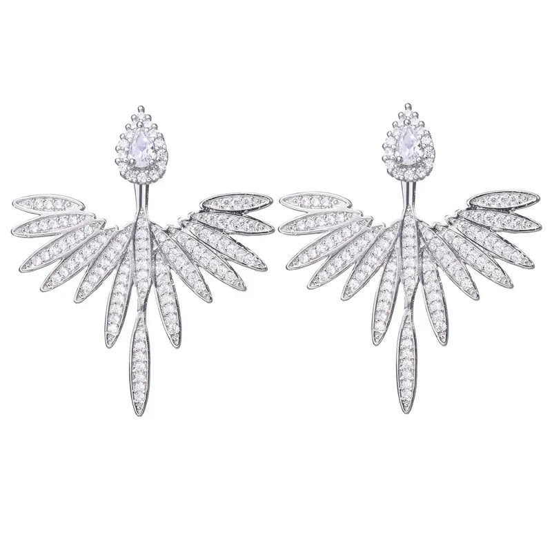 Korean Crystal Flower Drop Dangle Earrings for Women Fashion Hyperbole Crystal Angel Wing Earring Jewelry Accessories Wholesale