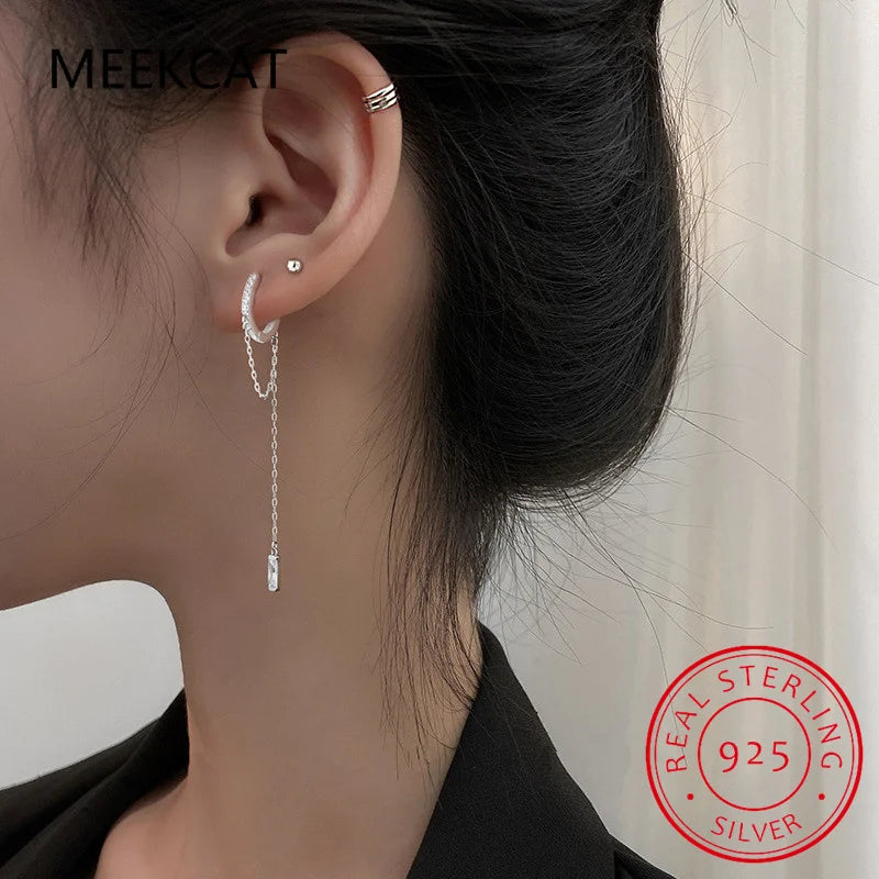 Prevent Allergy 925 Sterling Silver Tassel Chain Crystal Long Drop Earrings for Women 2022 Trend New boucle oreille femme