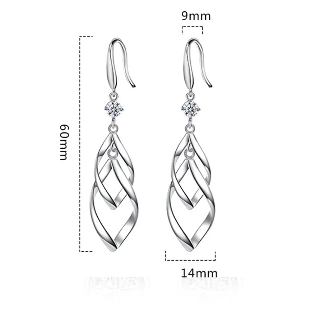 925 Sterling Silver New Women's Fashion Jewelry High Quality Crystal Zircon Hollow Exaggerated Long Tassel Hook Earrings