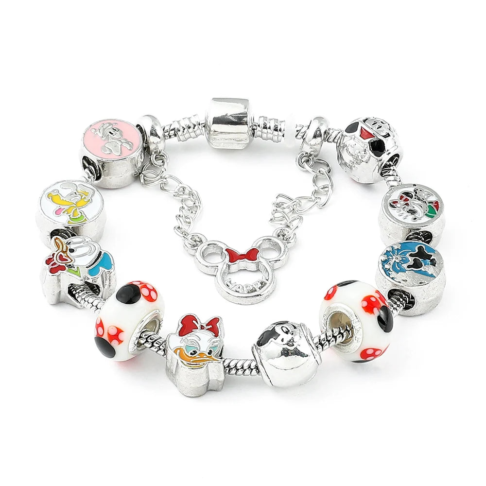 Disney Classic Design Mickey Minnie Charm Bracelet Silver Color Round Women Girl Fashion Jewelry Bracelet Pulsera Mujer