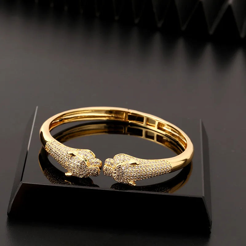 New Trend Fashion Animal Leopard Bracelet Creative Hip Hop Personalized Micro Inlaid Zircon Open Women's Bracelet