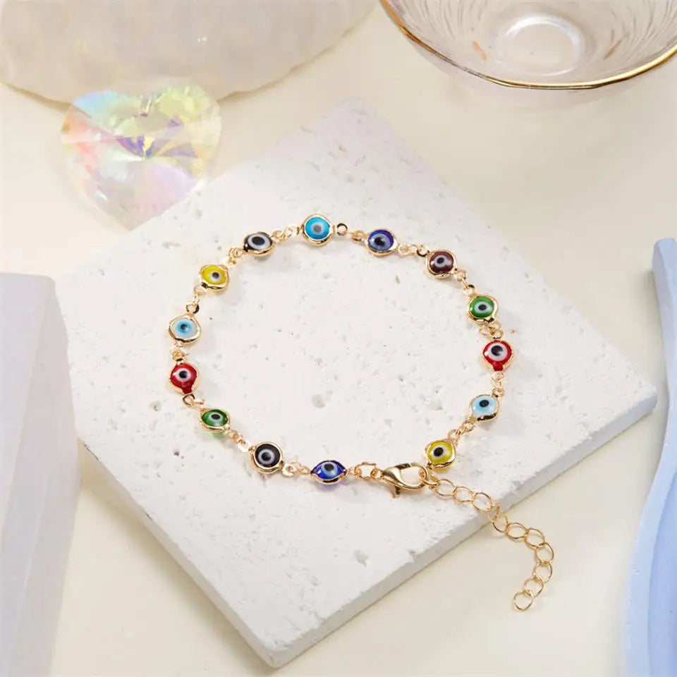 Lucky Turkey Evil Eye Bracelet For Women Men Colorful Red Blue Eye Adjustable Metal Chain Bangles Good Luck Wealth Jewelry Gifts