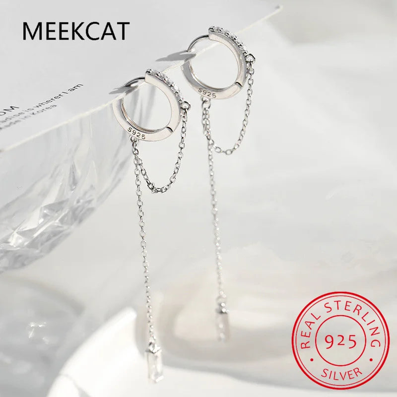 Prevent Allergy 925 Sterling Silver Tassel Chain Crystal Long Drop Earrings for Women 2022 Trend New boucle oreille femme