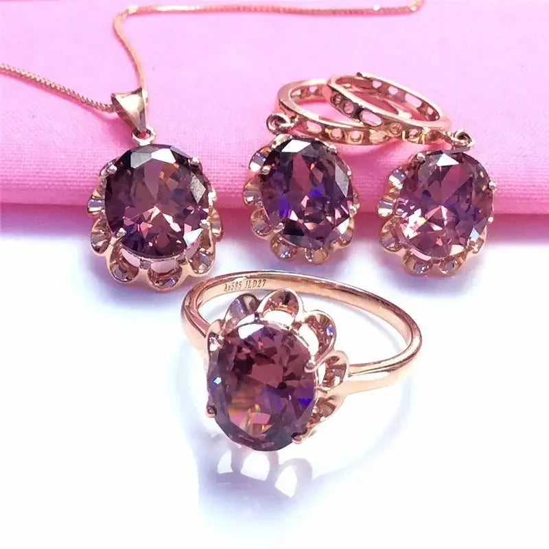 Plated 14K Rose Gold Inlaid Gemstone Earrings for Women Sunflower Luxury Exquisite High Jewelry Set