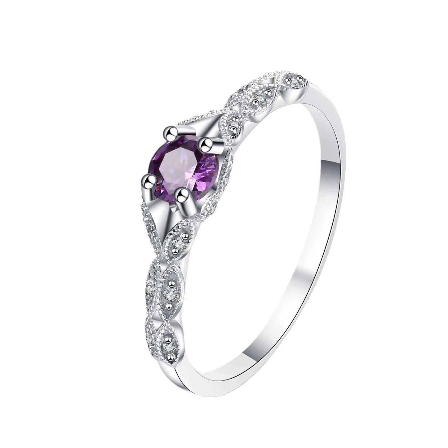 Light luxury style amethyst zircon women's ring, simple and fashionable gemstone