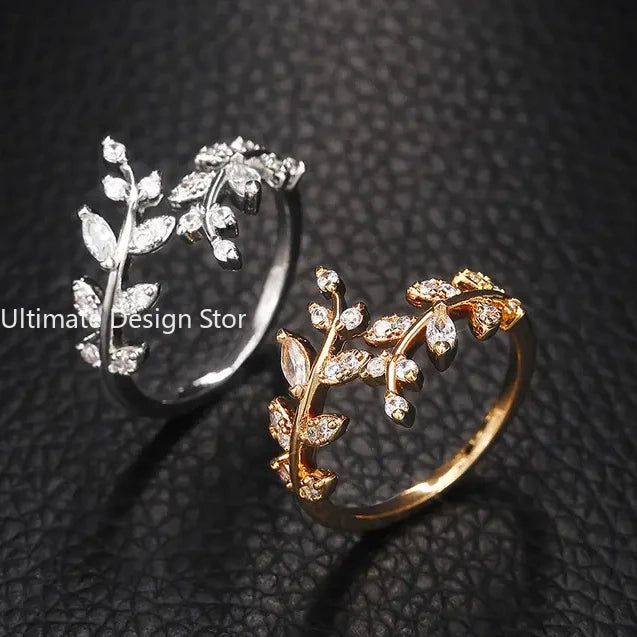 925 Sterling Silver Tree Branch Shape Ring Charm Sparkling Zirconia Rings Birthday Party Gift for Women Fine Jewelry Accessories