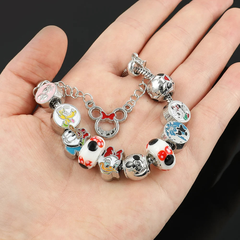 Disney Classic Design Mickey Minnie Charm Bracelet Silver Color Round Women Girl Fashion Jewelry Bracelet Pulsera Mujer