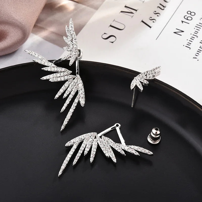 RAKOL Luxury Zircon Crystal Leaf Drop Earrings for Women Fashion Bridal Wedding Jewelry Dress Accessories RE02541