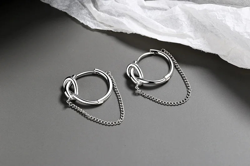 VOQ Silver Color Punk Style Knotted Chain Earrings Women's Earrings for Best Friend