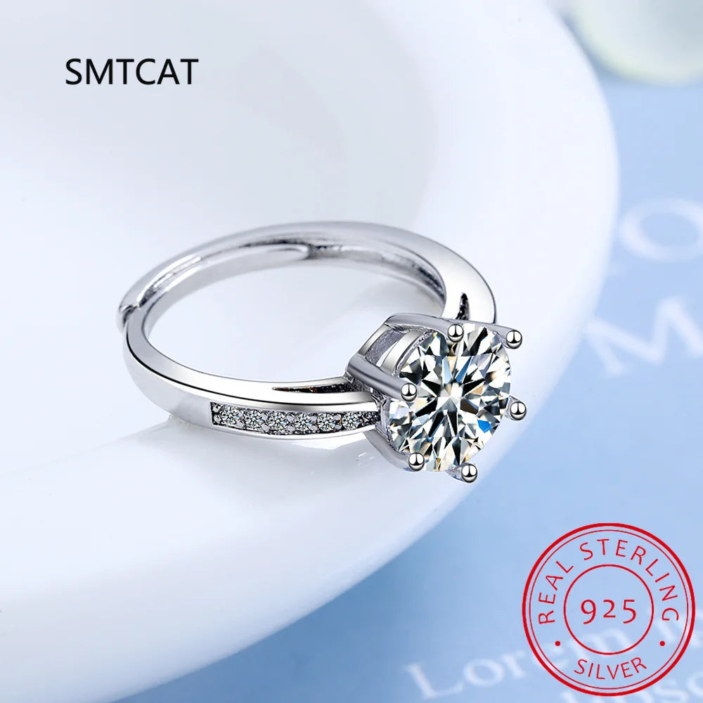 Real 3 Carat Moissanite Wedding Ring for Women 925 Sterling Silver Round Brilliant Lab Diamond Engagement Rings Gift