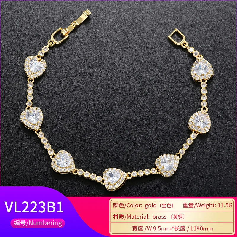 ZHUKOU Shining Heart zircon bracelet for women square shape High quality Zircon women Bracelet Fashion Jewelry Wholesale VL222