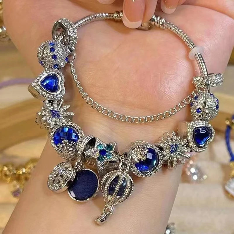 Online Hot Selling Charm Bracelets For Women With Blue Crystal Beads Star Hot-Air-Balloon Pendant DIY Bracelets Fashion Jewelry