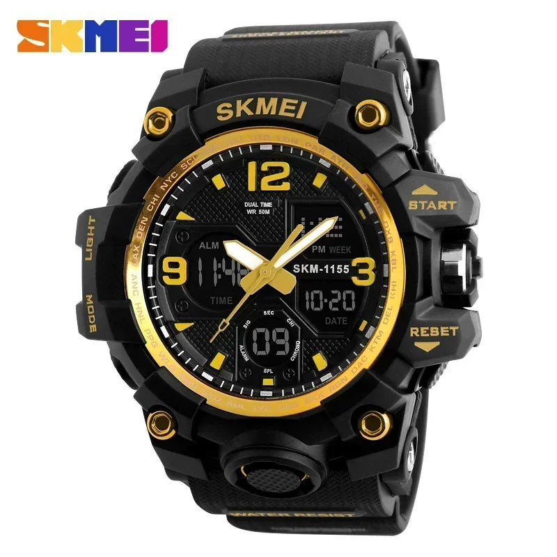 SKMEI 1155B  5Bar Waterproof Dual Display Wristwatches Relogio Masculino watch Sport Men Military Digital Watches Sport Watch