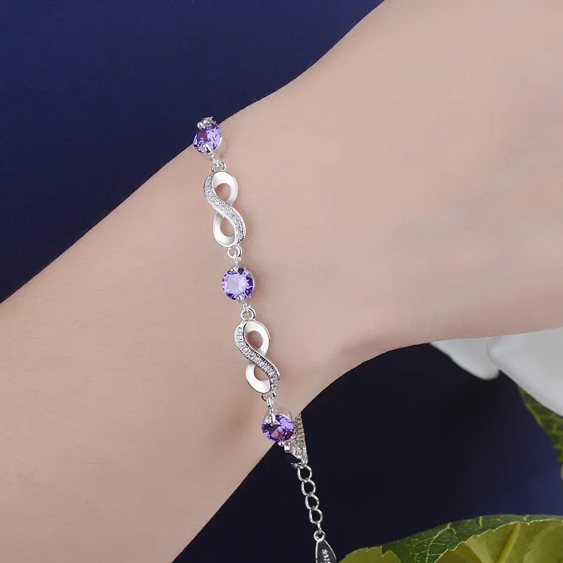 SHSTONE Authentic 925 Sterling Silver Endless Love Infinity Chain Link Adjustable Women Bracelet Luxury Silver Jewelry