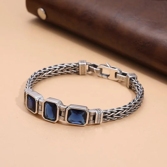 HX Silver Color Couple's Handmade Woven Bracelet Made Old 5MM Vintage Bracelet Men's Personalized Jewelry