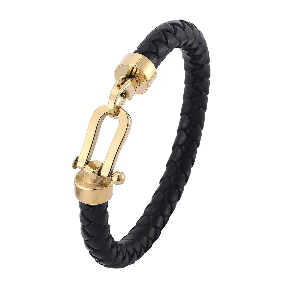 European and American Minimalist Style Stainless Steel Men's Bracelet Creative Personality Leather Rope Bracelet Jewelry