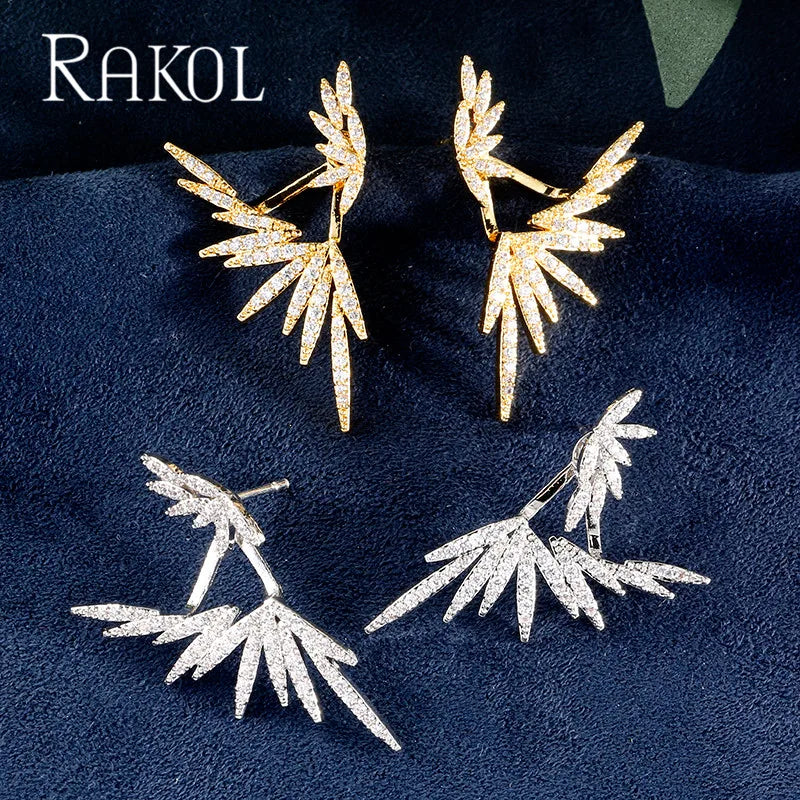 RAKOL Luxury Zircon Crystal Leaf Drop Earrings for Women Fashion Bridal Wedding Jewelry Dress Accessories RE02541