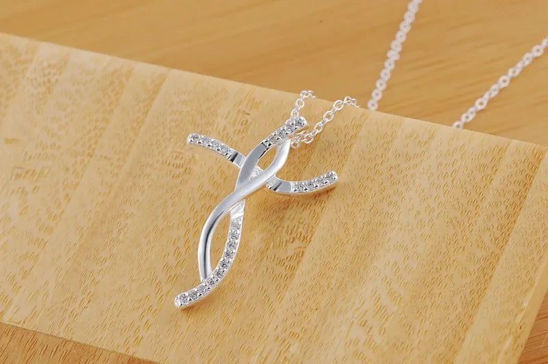 925 sterling Silver Creative cross crystal Pendant Necklace For Women fashion party wedding accessories Jewelry Christmas gifts