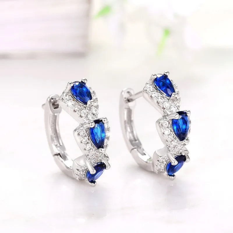 New Luxury Trendy Blue Cubic Zirconia Hoop Earrings Wedding Party Elegant Accessories for Women Anniversary Gift  Jewelry