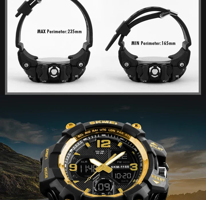 SKMEI 1155B  5Bar Waterproof Dual Display Wristwatches Relogio Masculino watch Sport Men Military Digital Watches Sport Watch