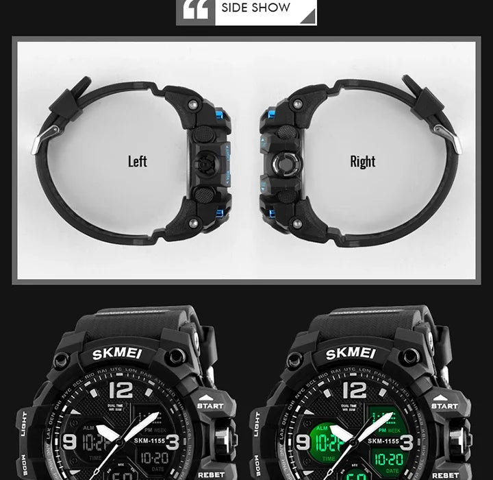 SKMEI 1155B  5Bar Waterproof Dual Display Wristwatches Relogio Masculino watch Sport Men Military Digital Watches Sport Watch