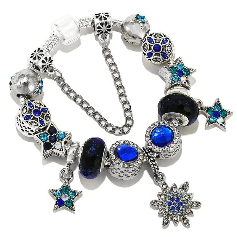 Online Hot Selling Charm Bracelets For Women With Blue Crystal Beads Star Hot-Air-Balloon Pendant DIY Bracelets Fashion Jewelry