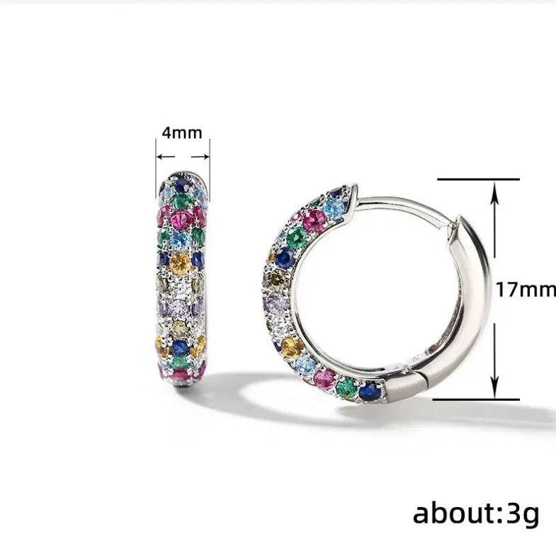 Classic Simple Geometric Circle Colorful Zircon Hoop Earrings for Women New Korea Fashion Jewelry Wedding Bride Accessory Gift