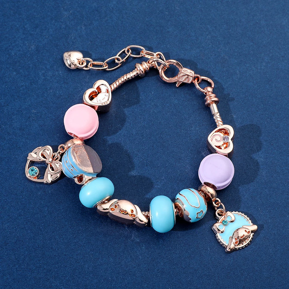 Anime Sanrio Charm Cinnamoroll Bracelet Cartoon Figure Metal Badge Pendant DIY Bracelet Kawaii Xmas Jewelry Accessories Gifts