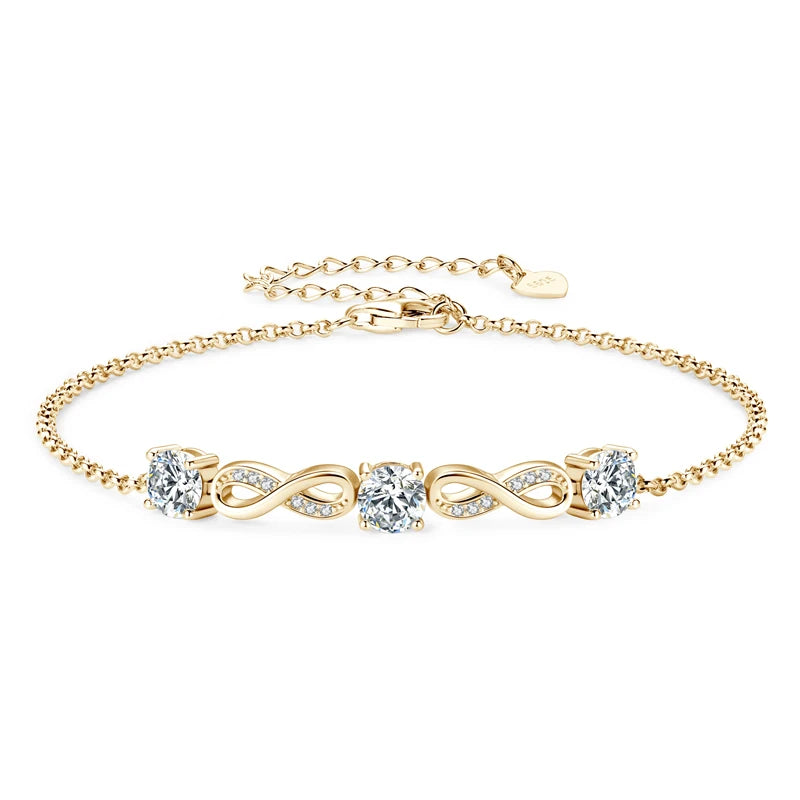 18k Gold Plated 5mm 1.5CTW Moissanite Infinity Bracelet 925 Silver Chain Bracelet for Women Anniversary Wedding Jewelry 2024 New