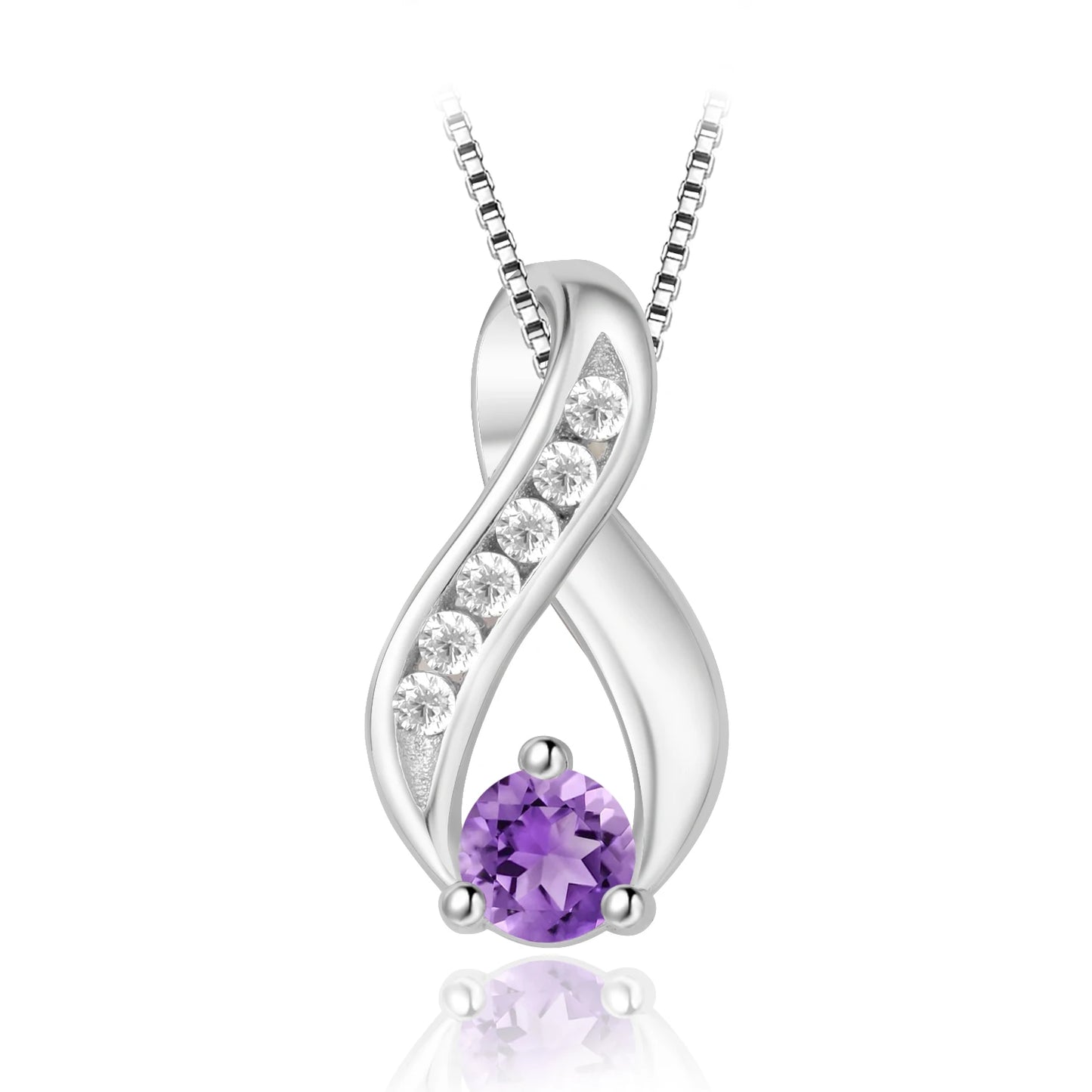 Potiy Natural Round Shape Amethyst Infinity Pendant Necklace No Chain 925 Sterling Silver for Women Daily Wedding Party Jewelry