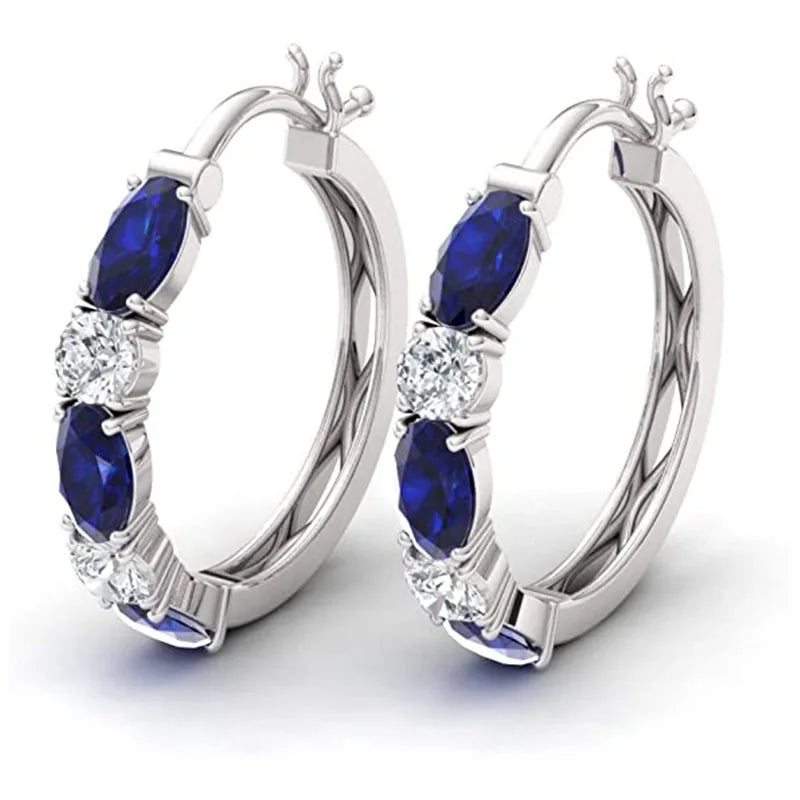 New Luxury Trendy Blue Cubic Zirconia Hoop Earrings Wedding Party Elegant Accessories for Women Anniversary Gift  Jewelry