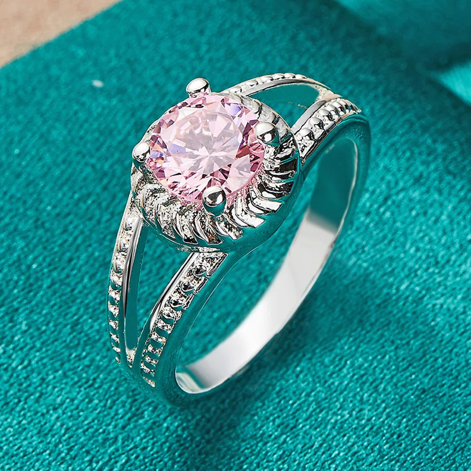 URMYLADY 925 Sterling Silver Charm Pink Zircon 7-10 # Ring For Women Lady Wedding Party Fashion Jewelry