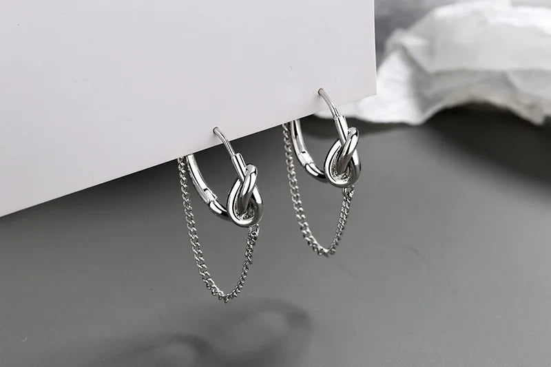 VOQ Silver Color Punk Style Knotted Chain Earrings Women's Earrings for Best Friend