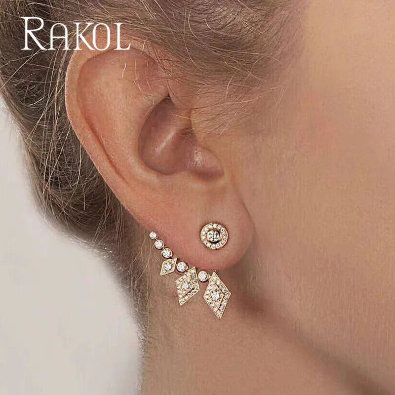 RAKOL Luxury Zircon Crystal Leaf Drop Earrings for Women Fashion Bridal Wedding Jewelry Dress Accessories RE02541