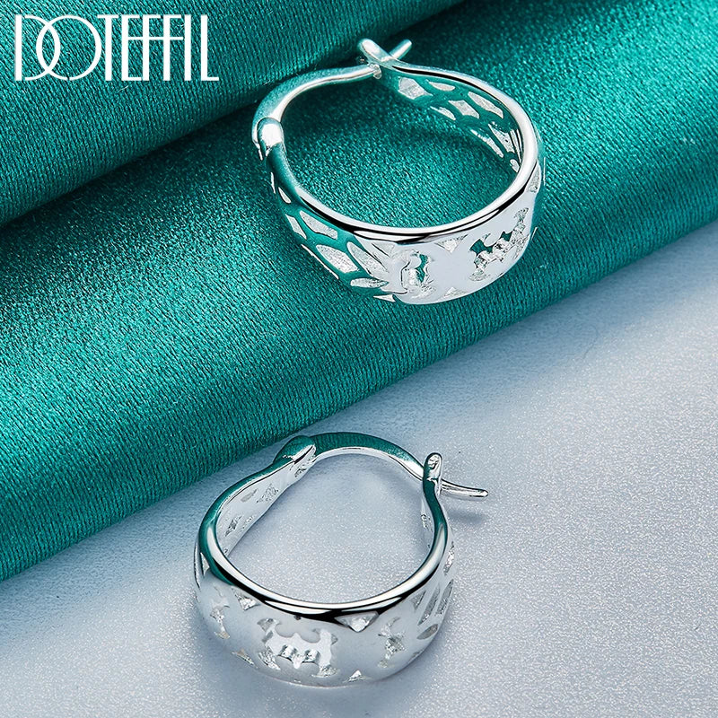 DOTEFFIL 925 Sterling Silver Geometric Hollow Hoop Earring For Woman Charm Engagement Party Wedding Party Jewelry Gift