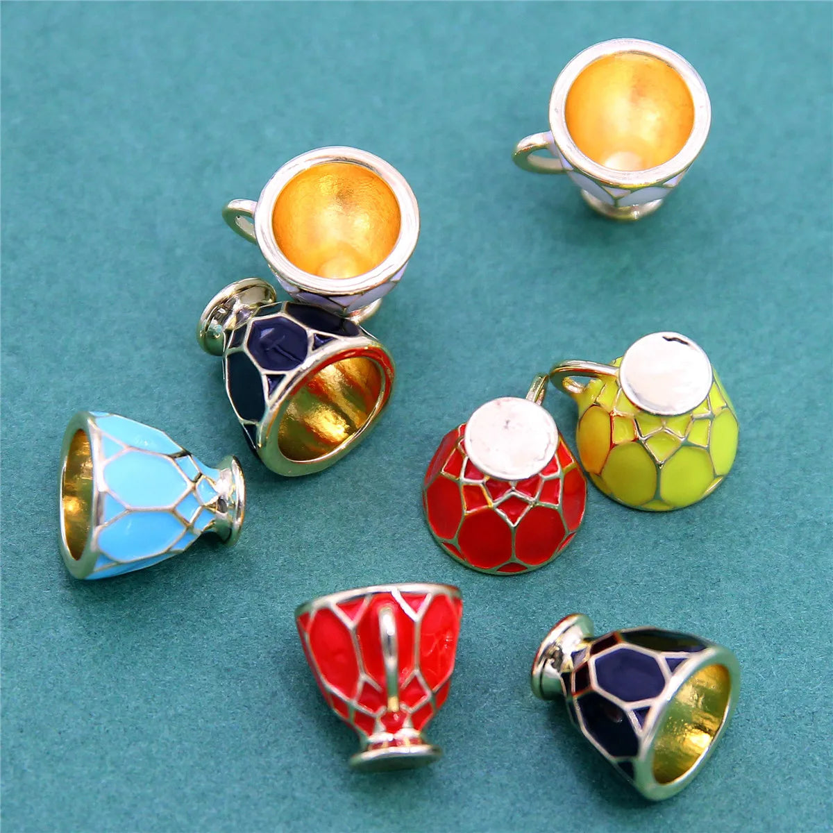 10pcs 16*13mm Mixed Color Stereo Enamel Teacup Coffee Cup Metal Pendant Diy Sweater Necklace, Bracelet, Earring Accessories