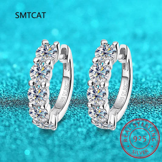 18k 3cttw Moissanite Hoop Earring for Women 4mm Stones D Color Sparkling Created Diamond Earring 100% 925 Sterling Silver