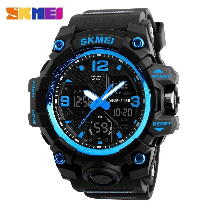 SKMEI 1155B  5Bar Waterproof Dual Display Wristwatches Relogio Masculino watch Sport Men Military Digital Watches Sport Watch