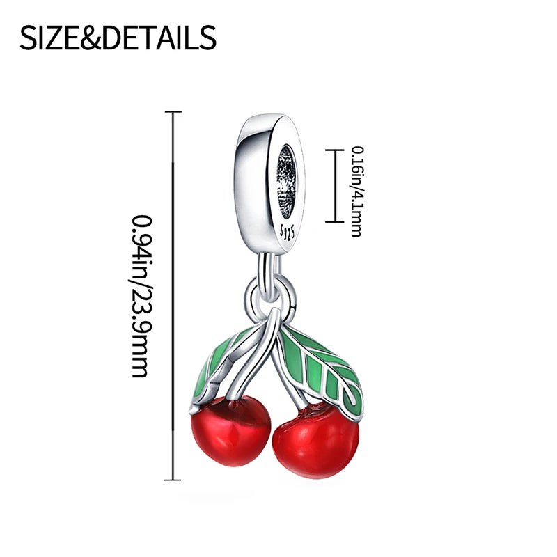 New 925 Silver Color Strawberry Cherry Fruit Series Charms Beads Fit Pandora 925 Original Bracelets DIY Birthday Jewelry Gifts