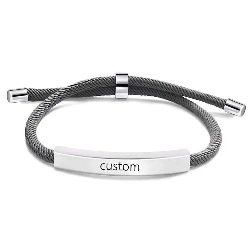 Custom Logo Name Engrave Leather Bangle Hand Made Bracelet Customized Stainless Steel Bracelets For Men ID Bracelet Jewelry Gift